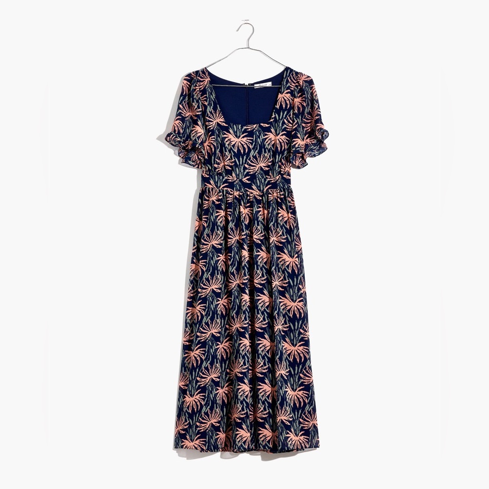 Madewell Ruffle-Sleeve Midi Dress in Oasis Palms